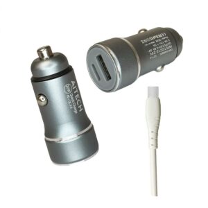 Cargador De Auto Cc114 + Cable Aitech Sjx-300 22.5w Qc3.0 + PD 3.6A Tipo C