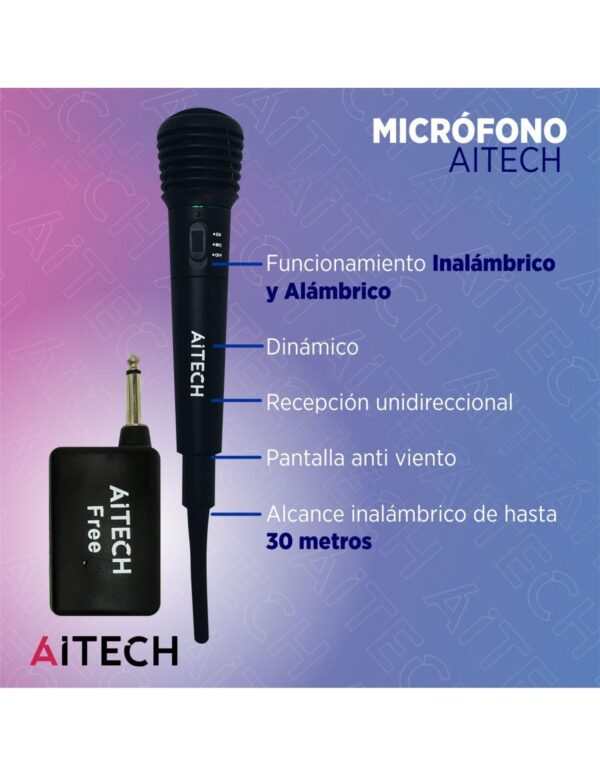 Micrófono Aitech Inalámbrico Free Karaoke Con Adaptador - Imagen 7