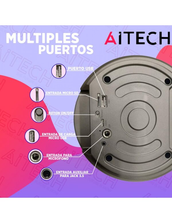 Parlante Aitech Pitch 4x2" Bt Con Micrófono 800w Negro - Imagen 2